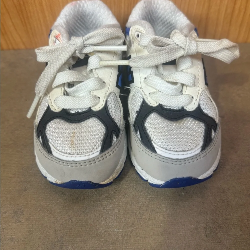 New Balance Kids White Gray and Blue Sneakers